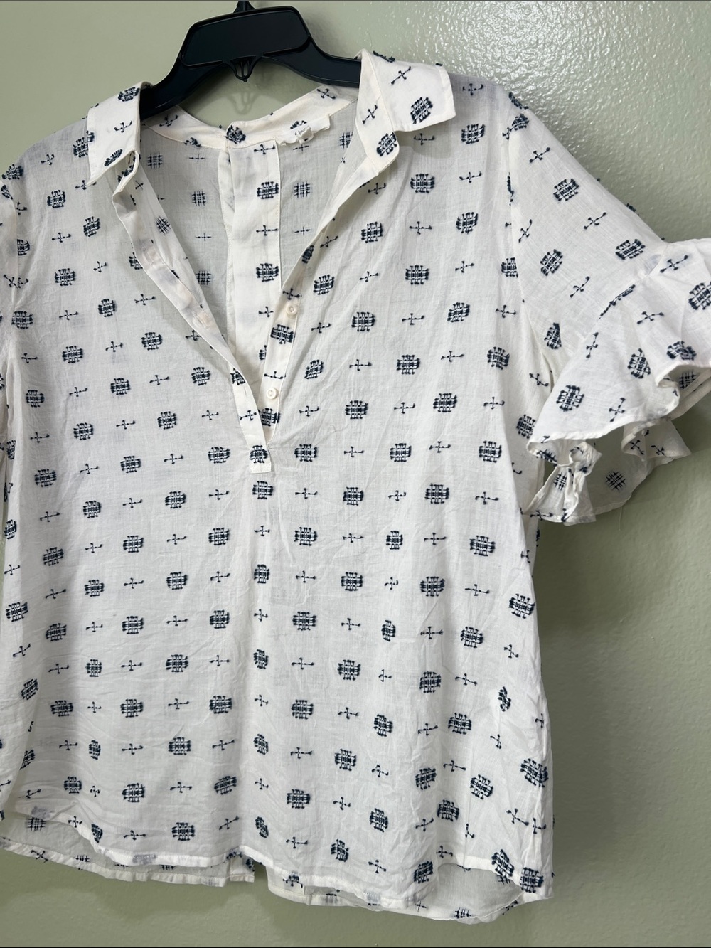 Women's White Button-Front Printed Cotton Shirt
